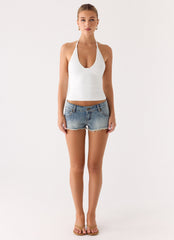 Elias Low Rise Distressed Denim Shorts