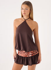 Melosa Beaded Halter Mini Dress