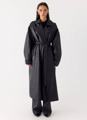 Out On The Town Faux Leather Midi Trench