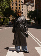 Out On The Town Faux Leather Midi Trench