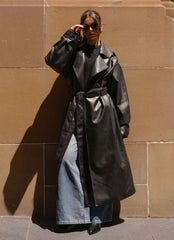 Out On The Town Faux Leather Midi Trench