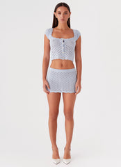 Blue Bird Knit Mini Skirt