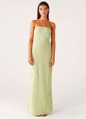 Sassafras Beaded Flower Strapless Maxi Dress