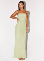 Sassafras Beaded Flower Strapless Maxi Dress