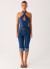 Saylor Halter Denim Top