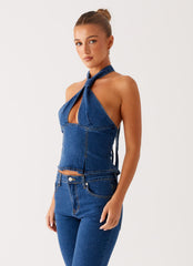 Saylor Halter Denim Top
