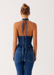Saylor Halter Denim Top