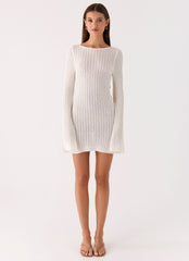 Zenzi Long Sleeve Crochet Mini Dress