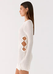 Zenzi Long Sleeve Crochet Mini Dress