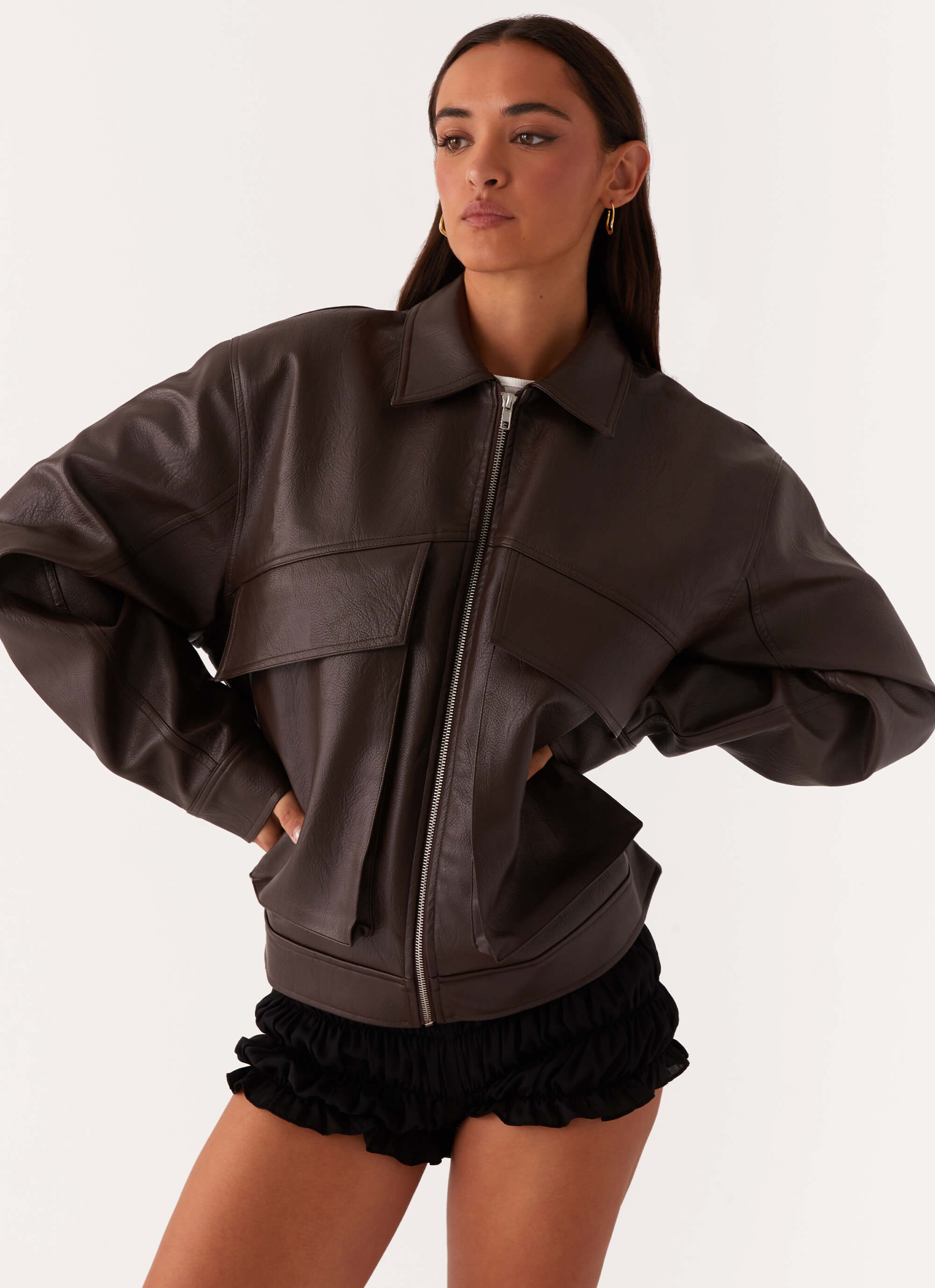 Lula Faux Leather Bomber Jacket