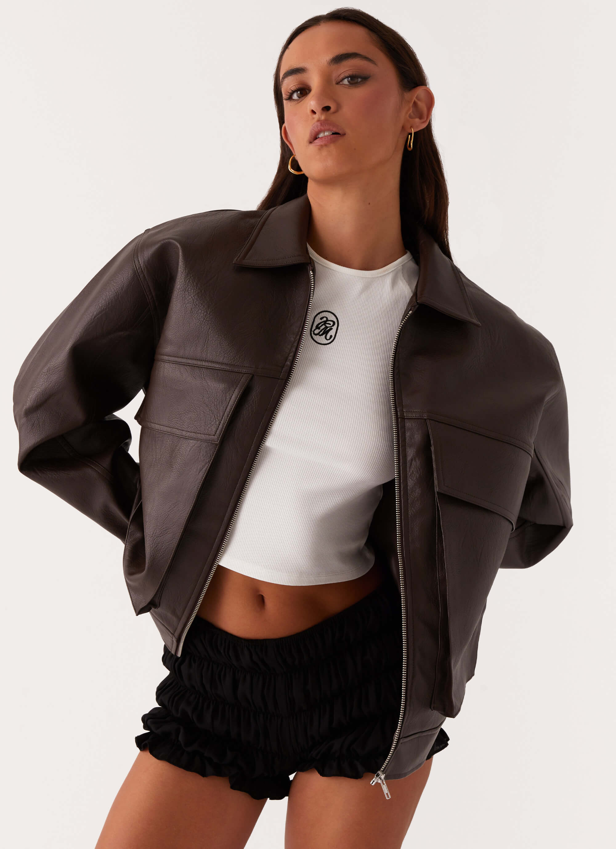 Lula Faux Leather Bomber Jacket