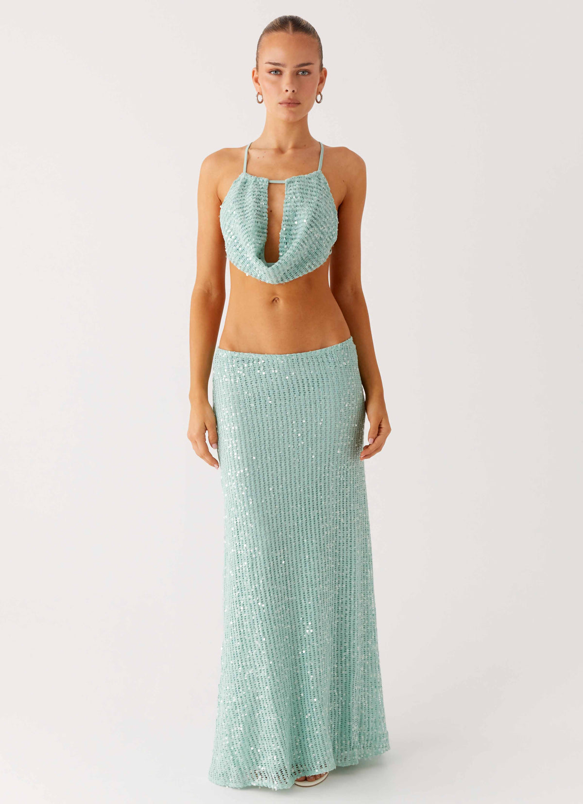 Amoura Sequin Low Rise Maxi Skirt