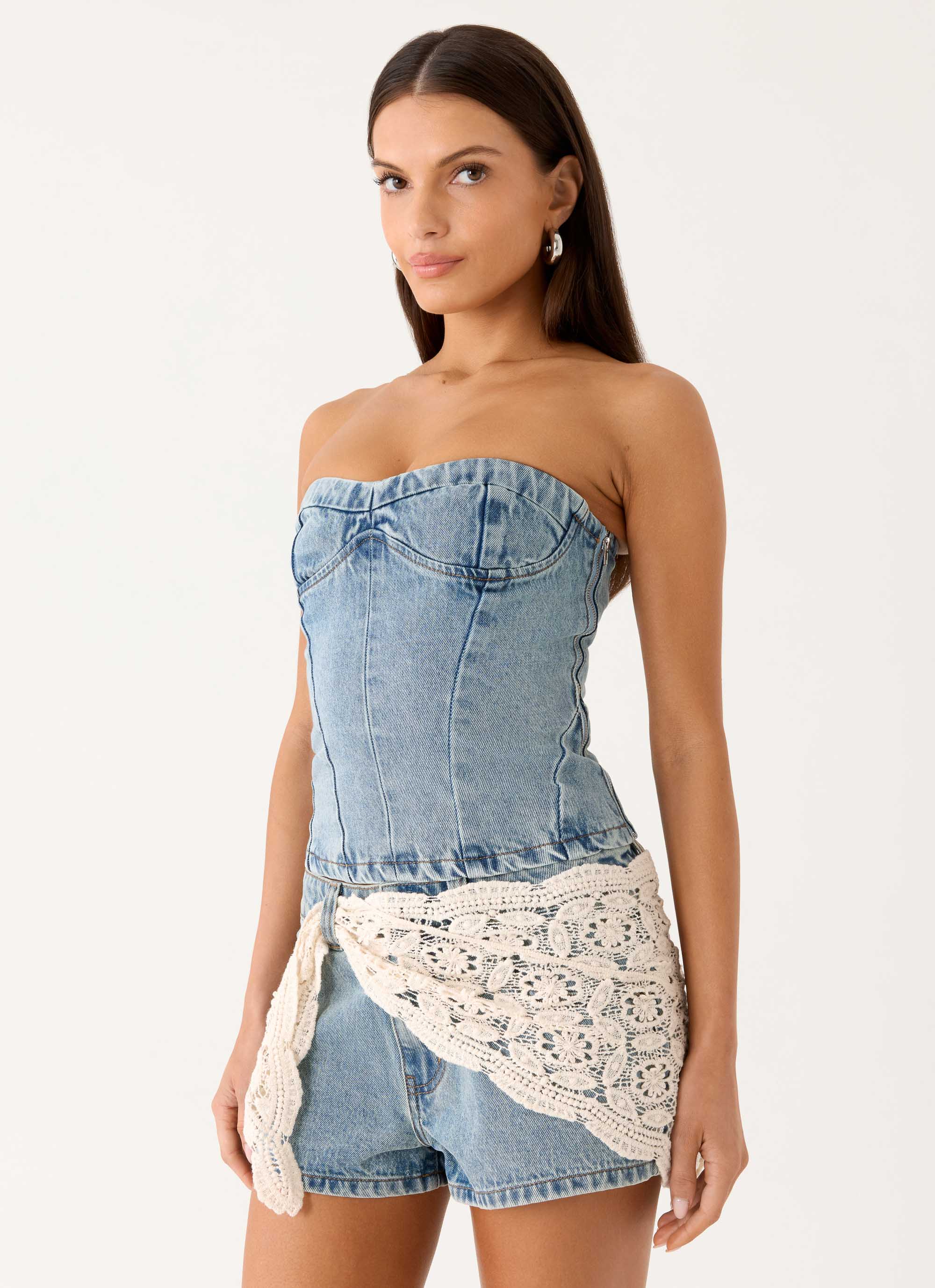 Avedon Scarf Denim Mini Shorts