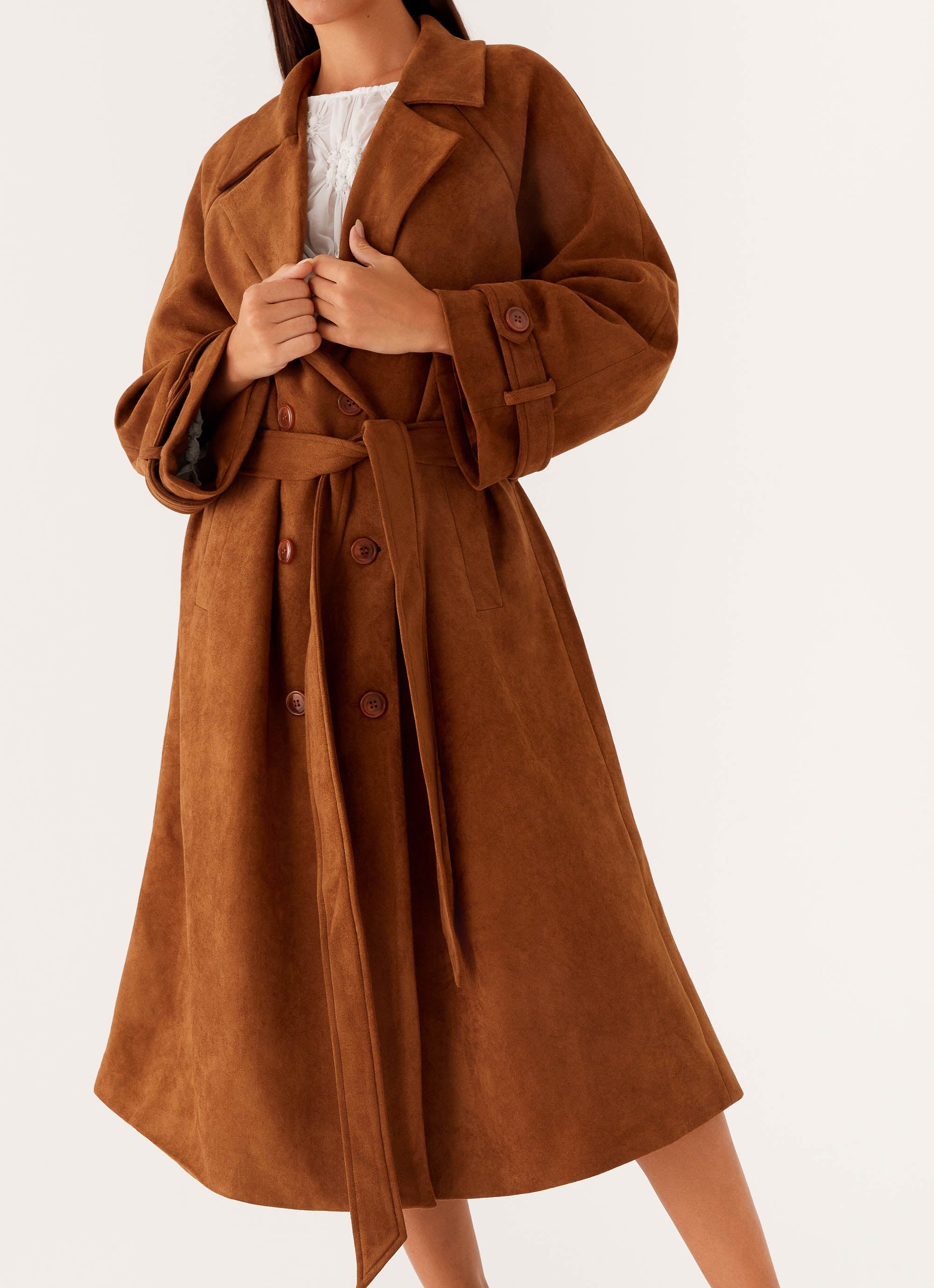 Bridie Faux Suede Trench Coat