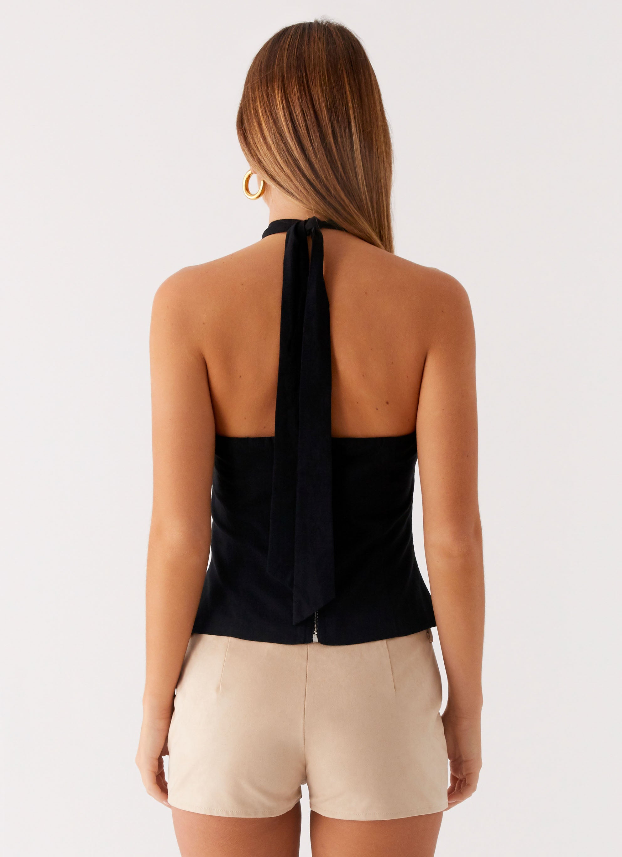 Catch Me Later Linen Halter Top