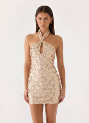 Deline Embellished Halter Mini Dress