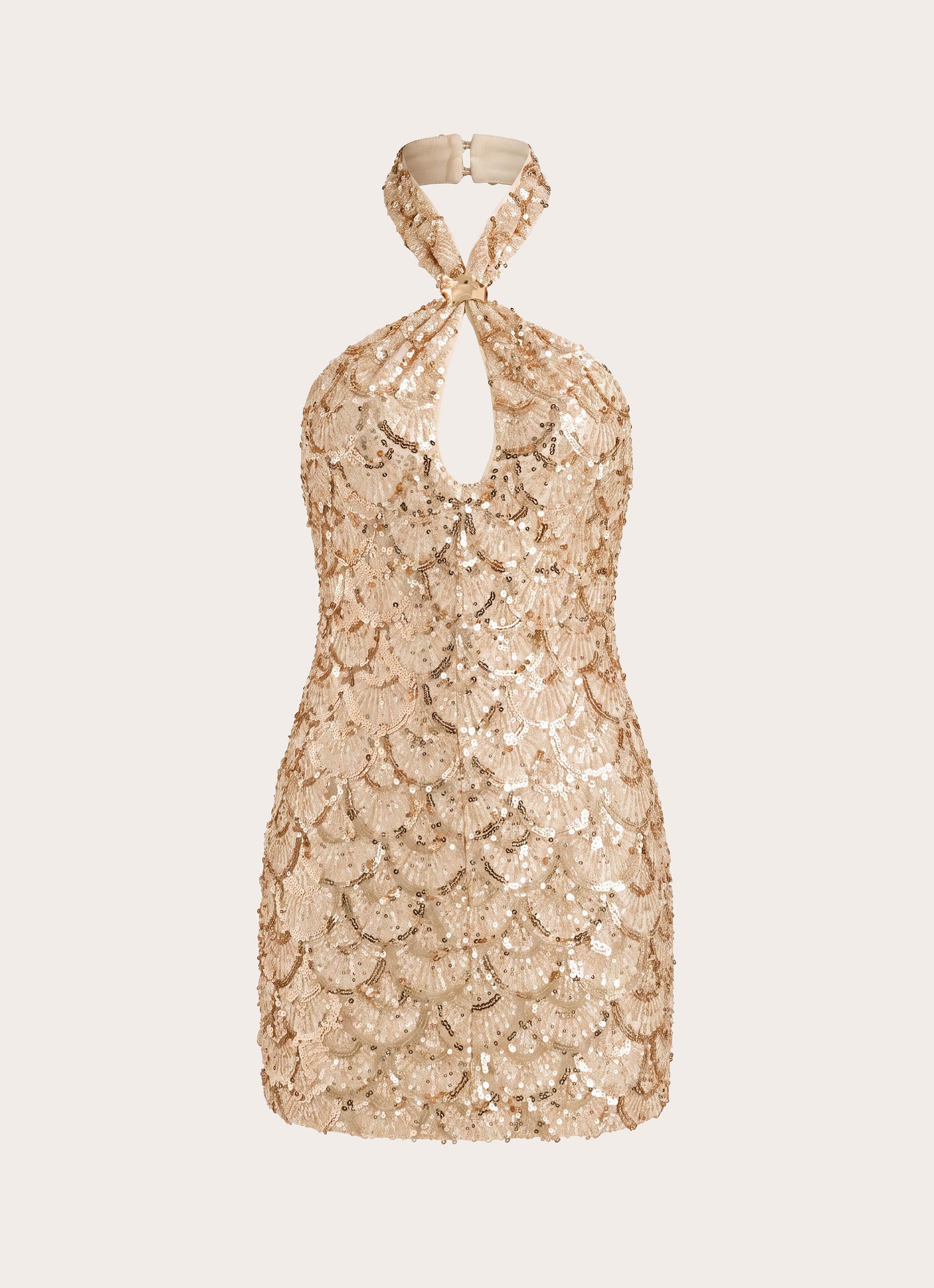 Deline Embellished Halter Mini Dress