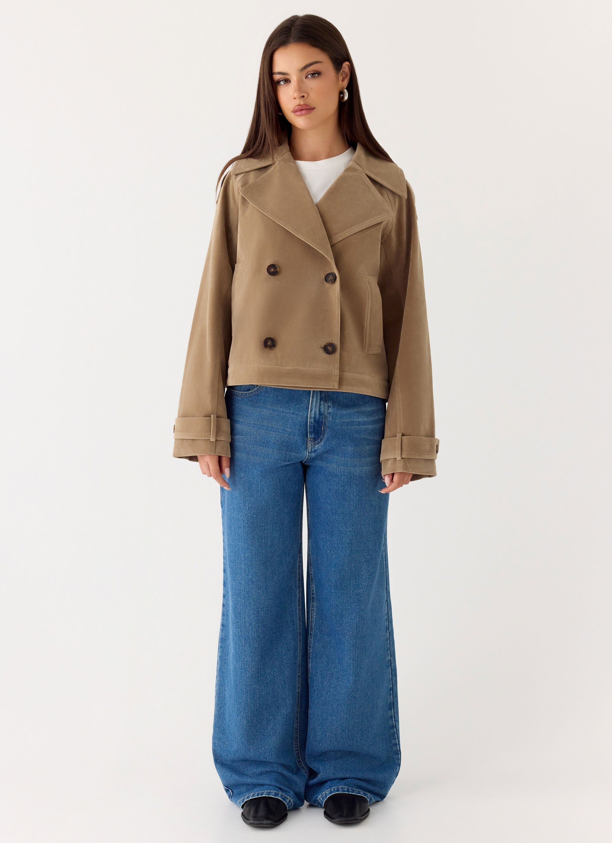 Evan Faux Suede Short Trench Jacket