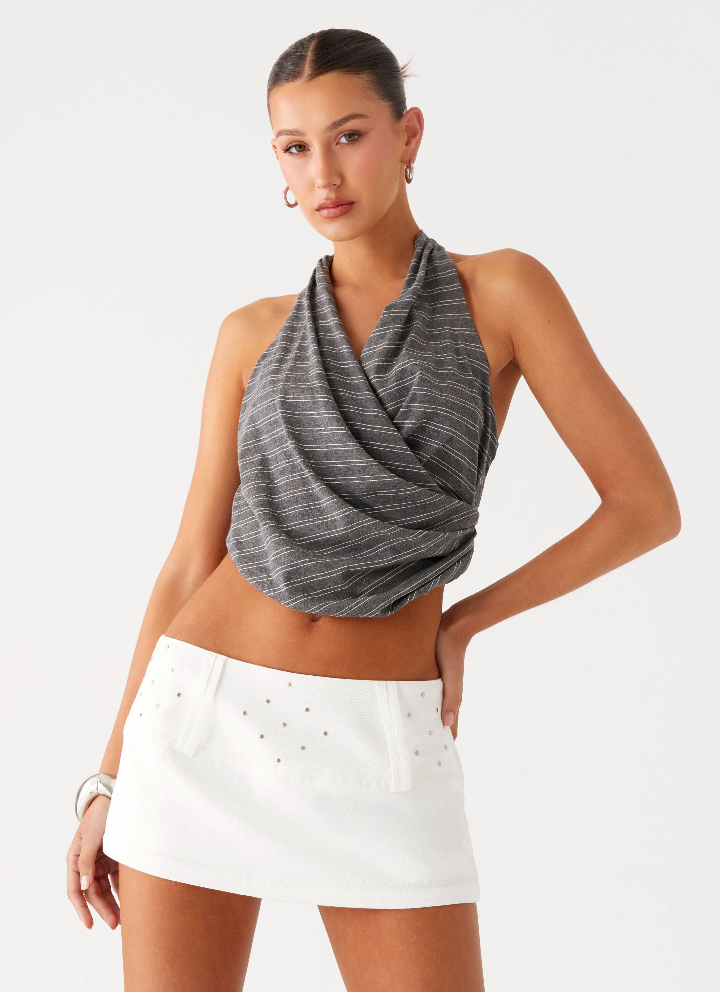 Hot Shot Studded Denim Mini Skort