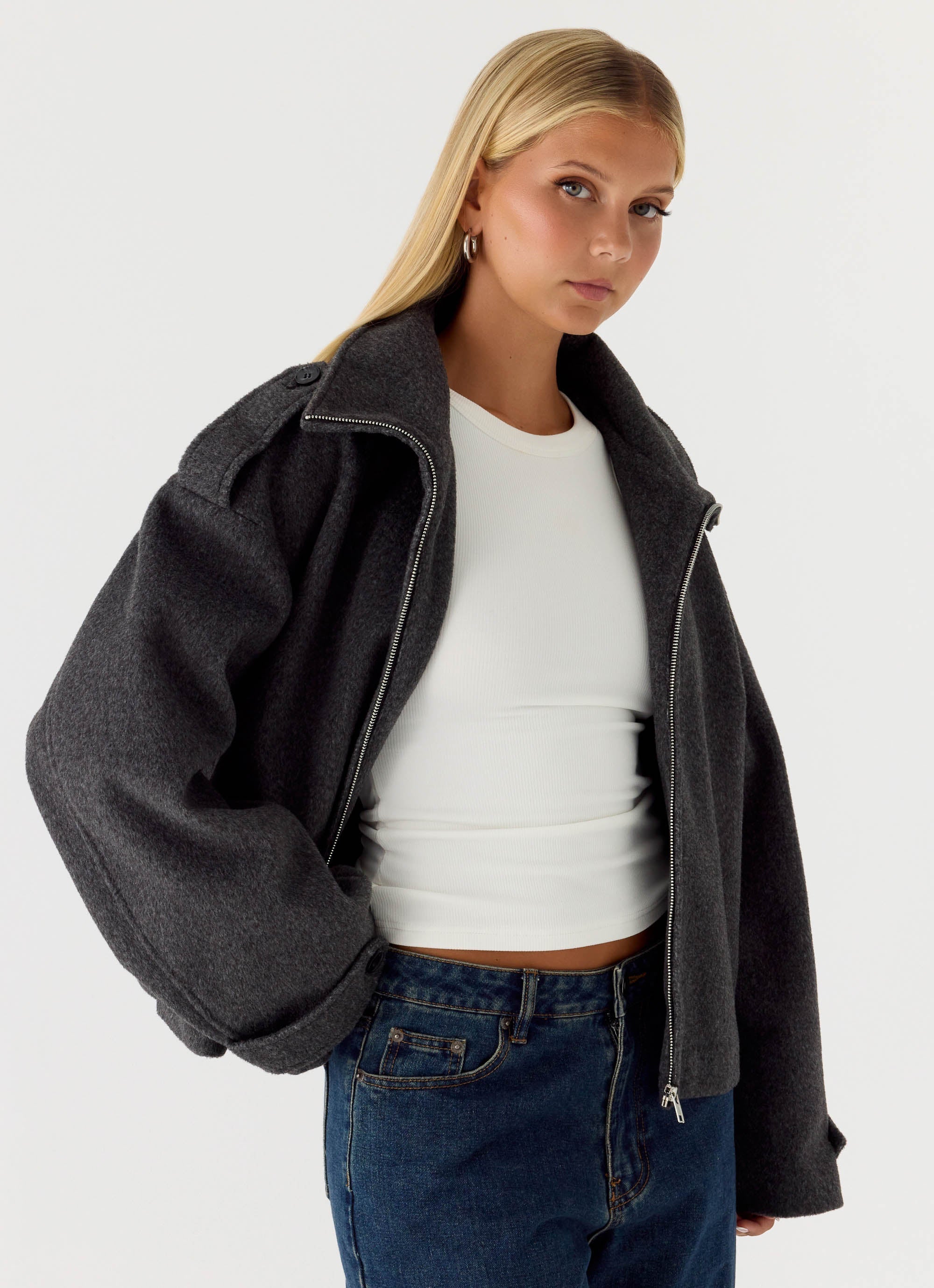 Kaiden Faux Wool Bomber Jacket