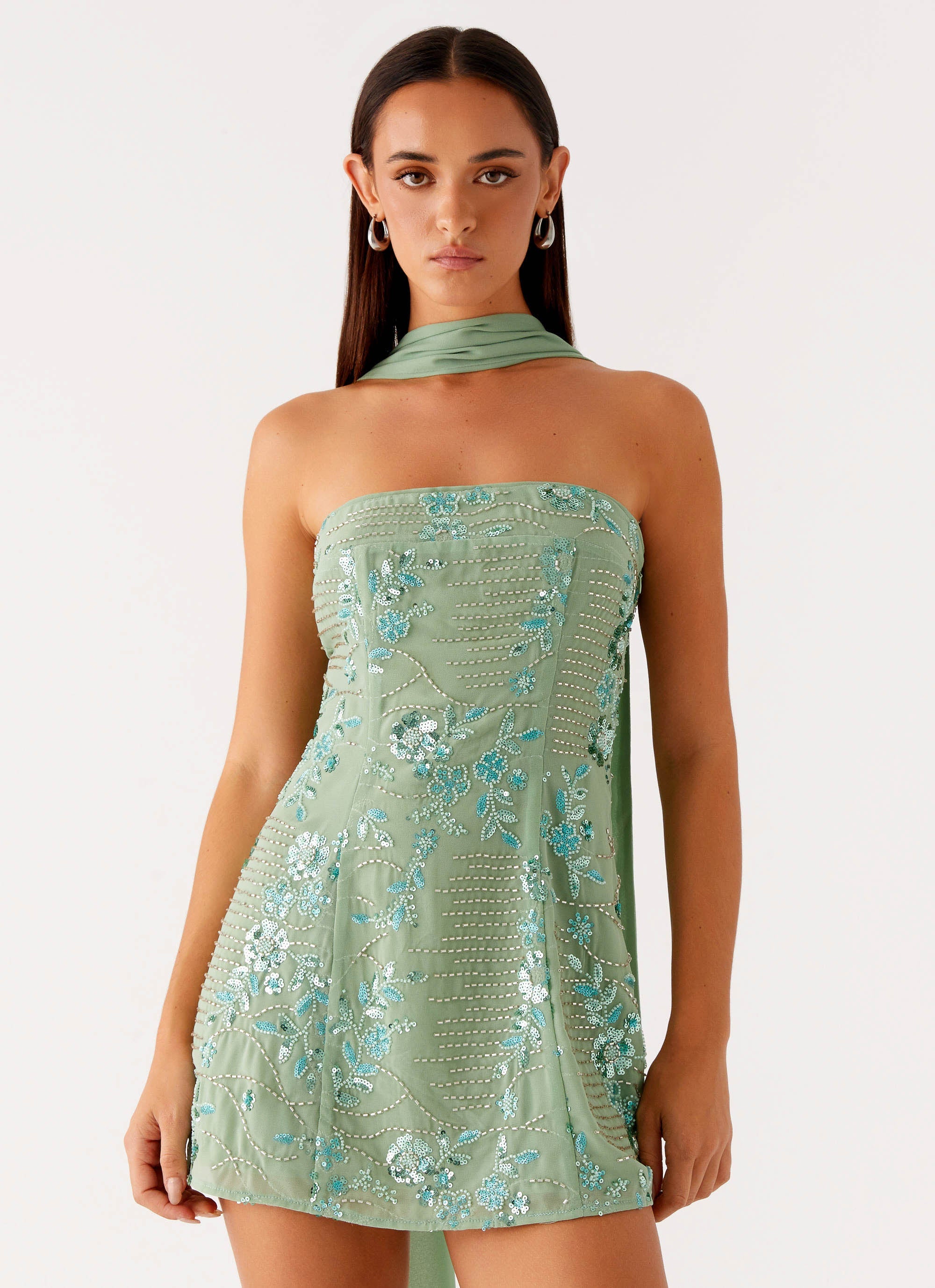 Kiesha Strapless Scarf Mini Dress