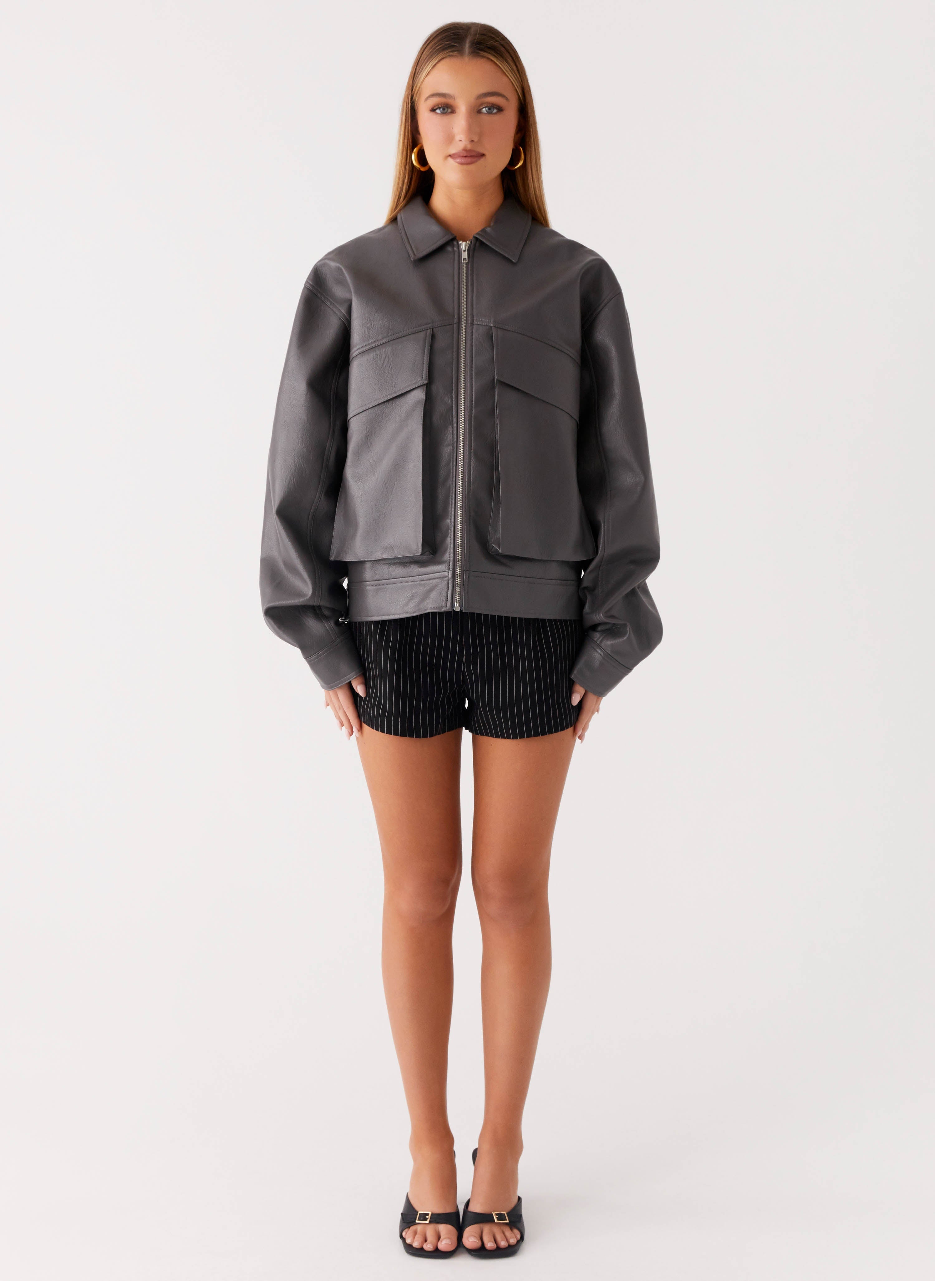 Lula Faux Leather Bomber Jacket