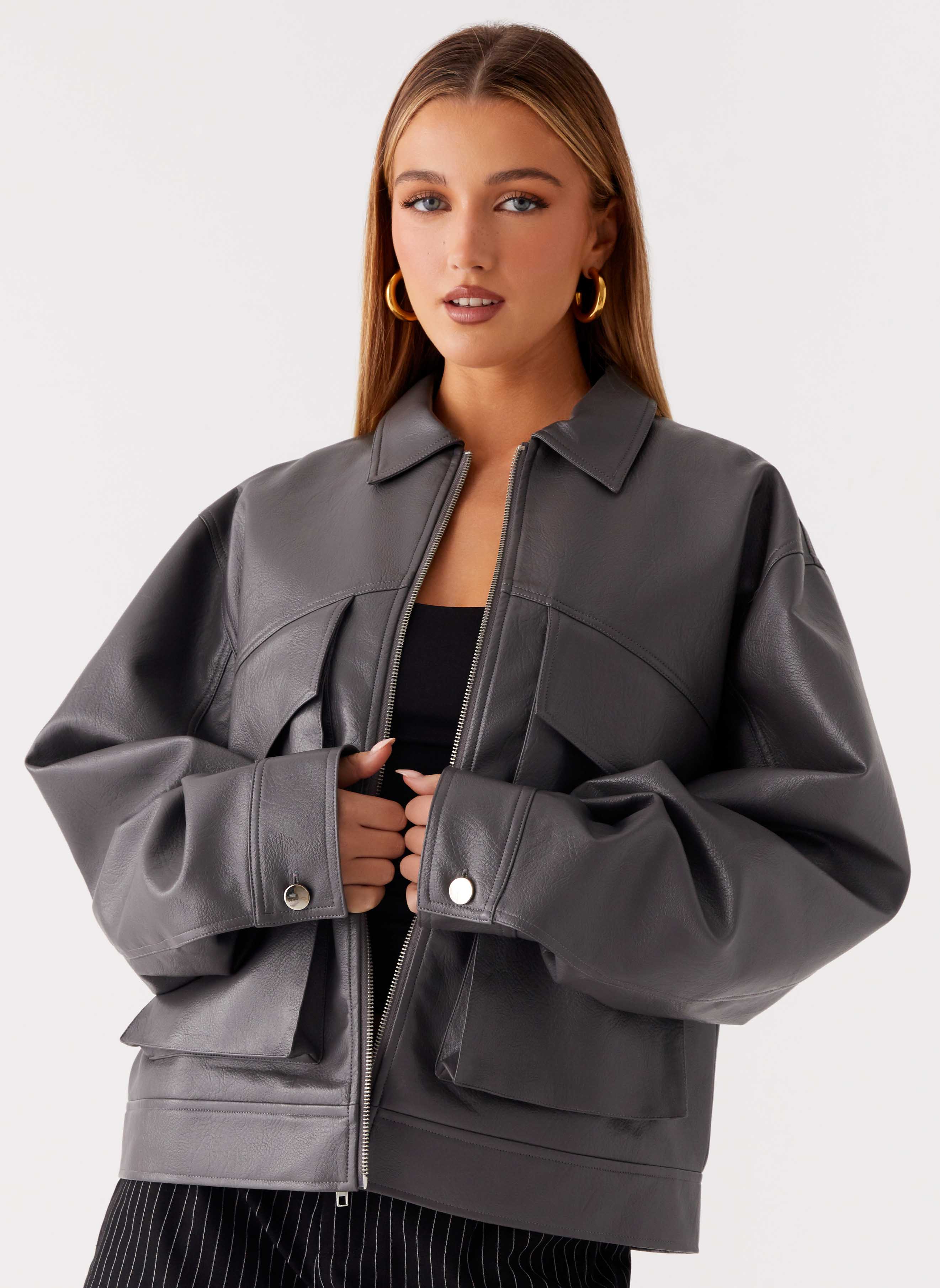 Lula Faux Leather Bomber Jacket