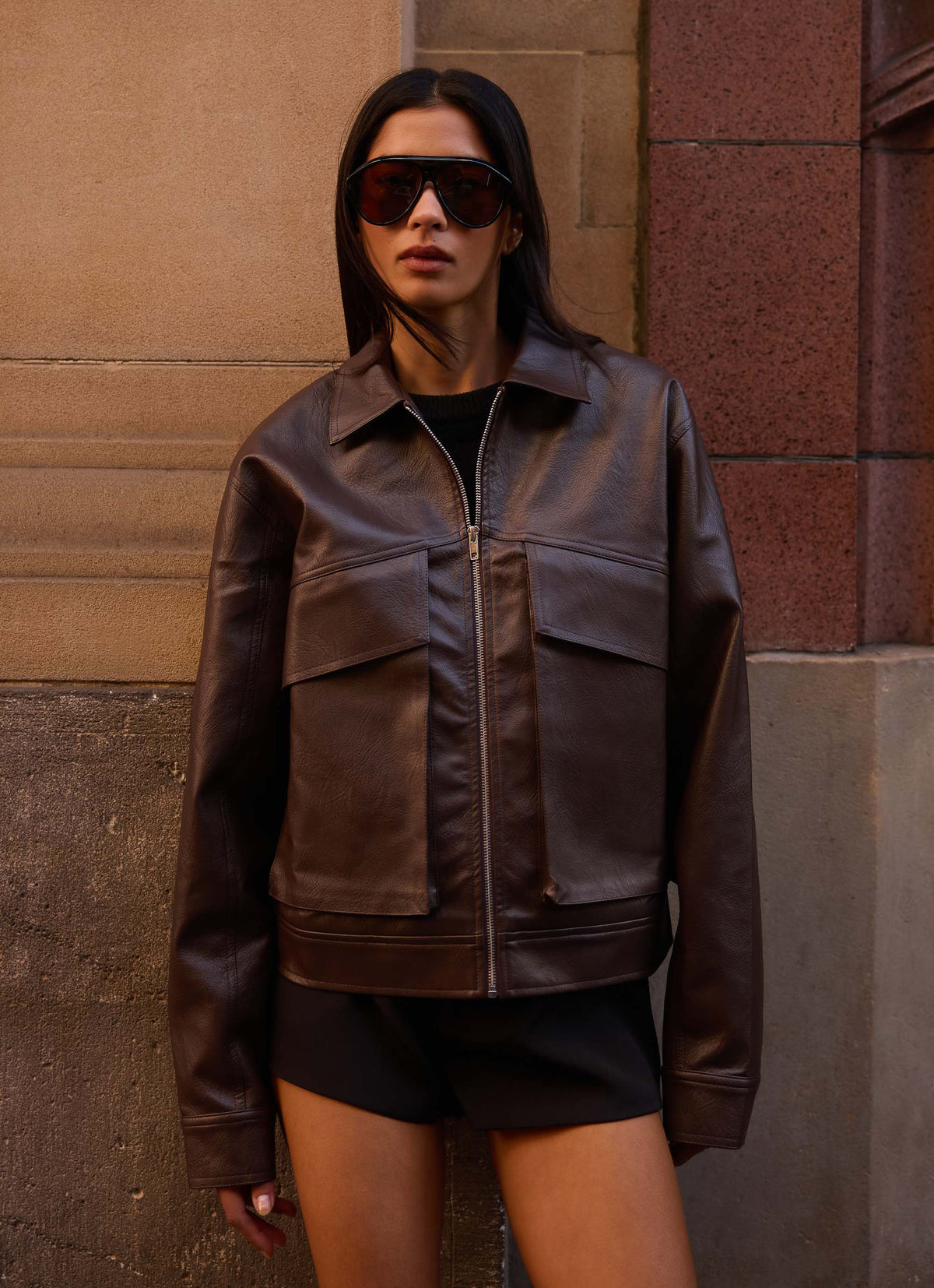 Lula Faux Leather Bomber Jacket
