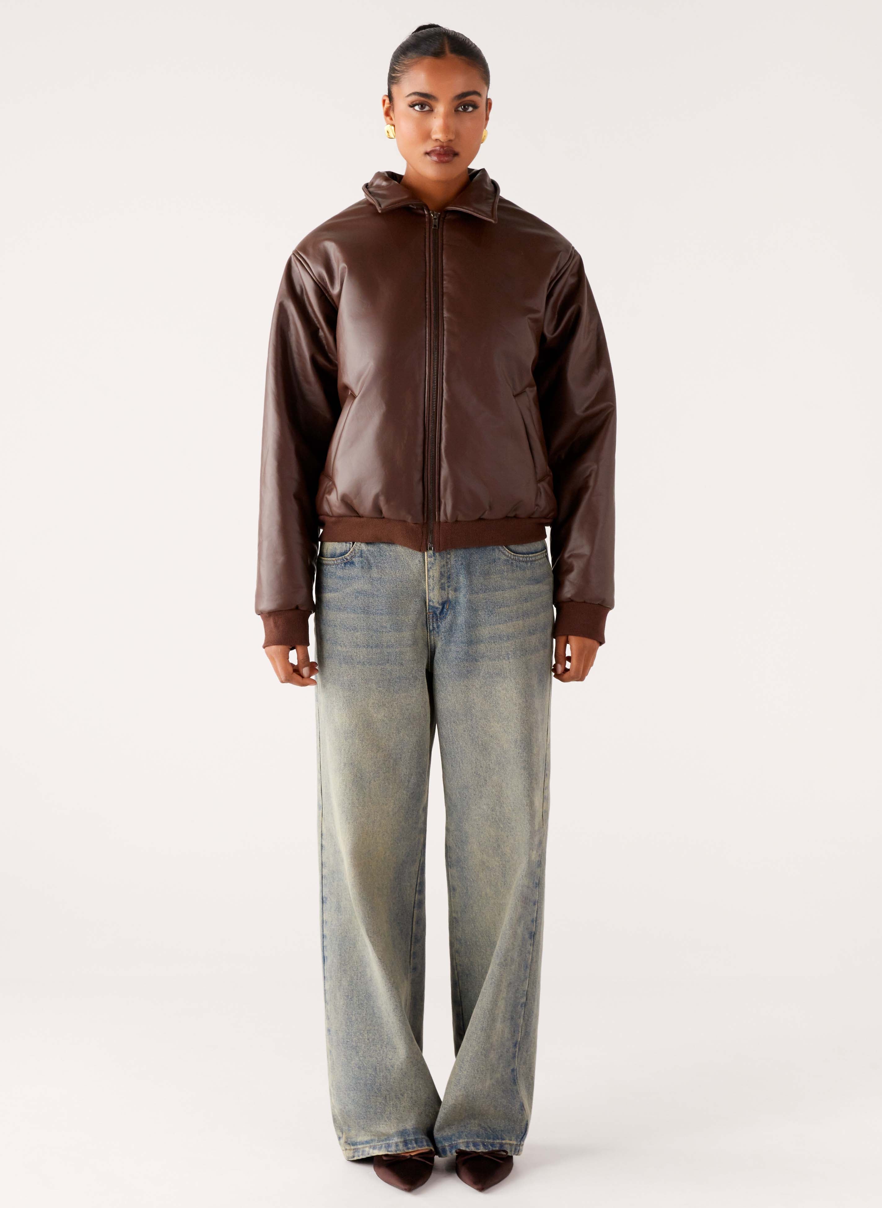 Outlands Faux Leather Bomber Jacket
