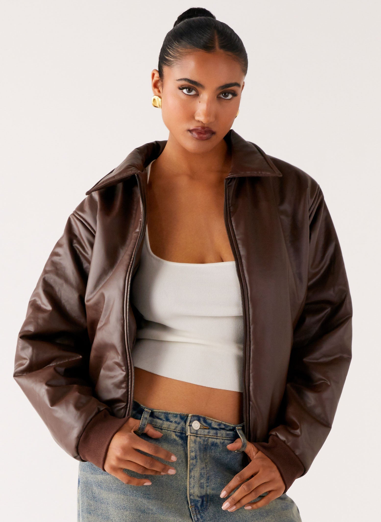 Outlands Faux Leather Bomber Jacket