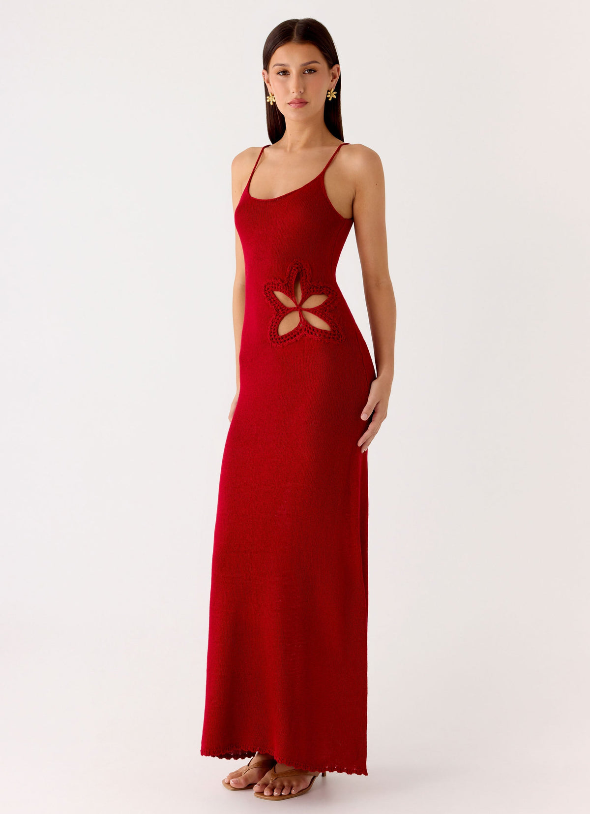 Palm Breeze Flower Crochet Maxi Dress