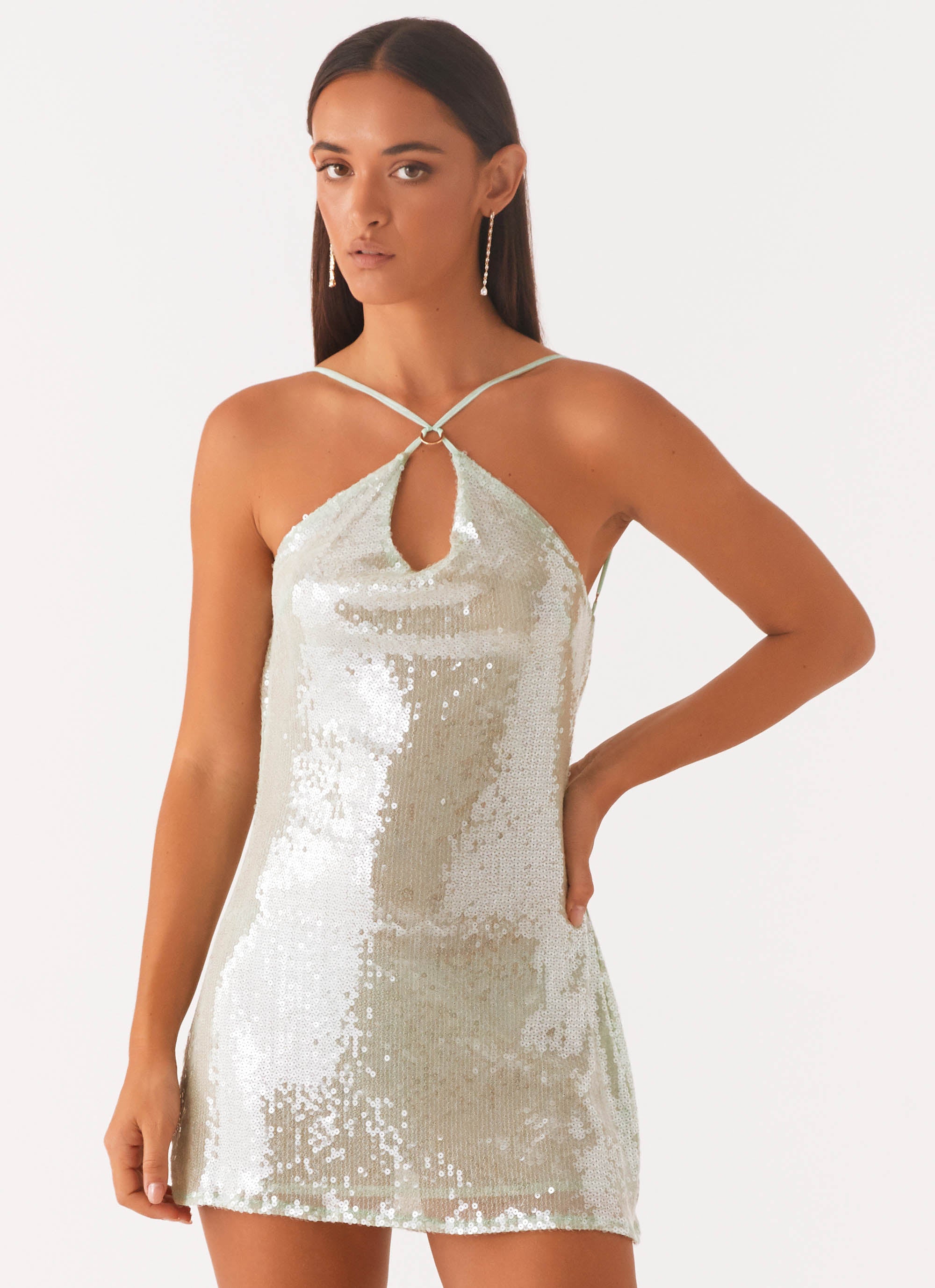 Radiant Energy Cowl Back Mini Dress