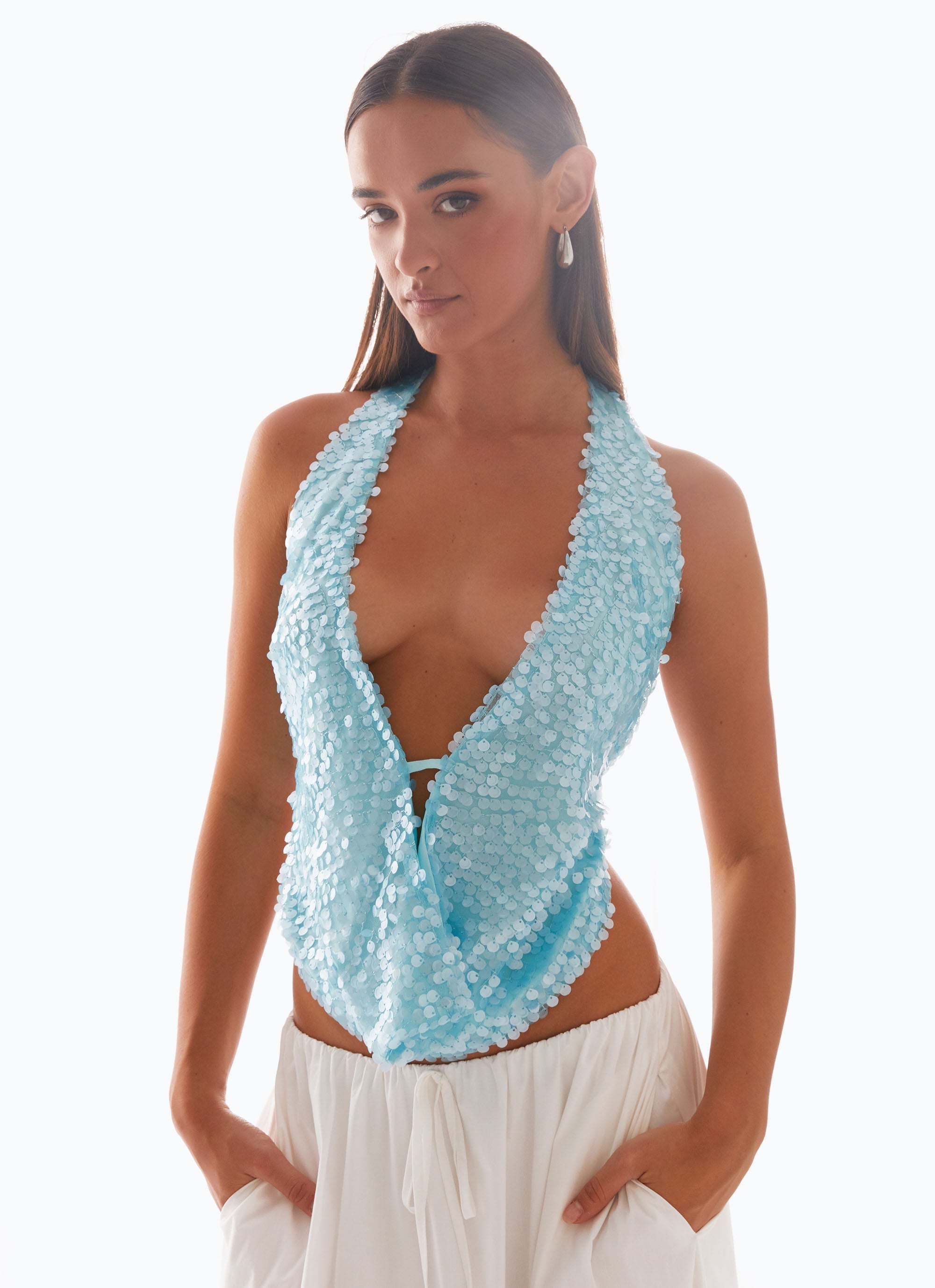 Rio Dreams Cowl Neck Halter Top