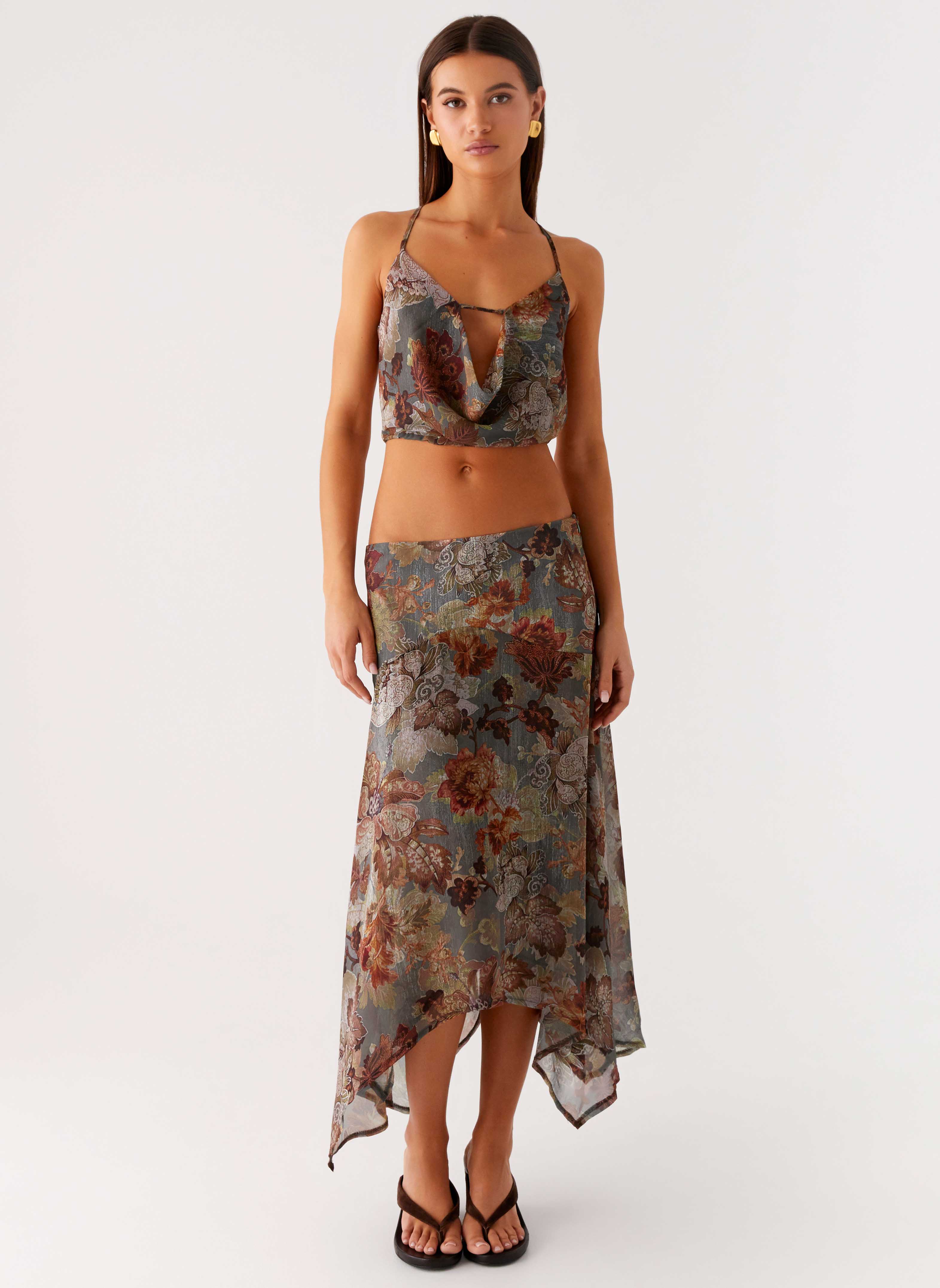Rosewood Low Rise Midi Skirt
