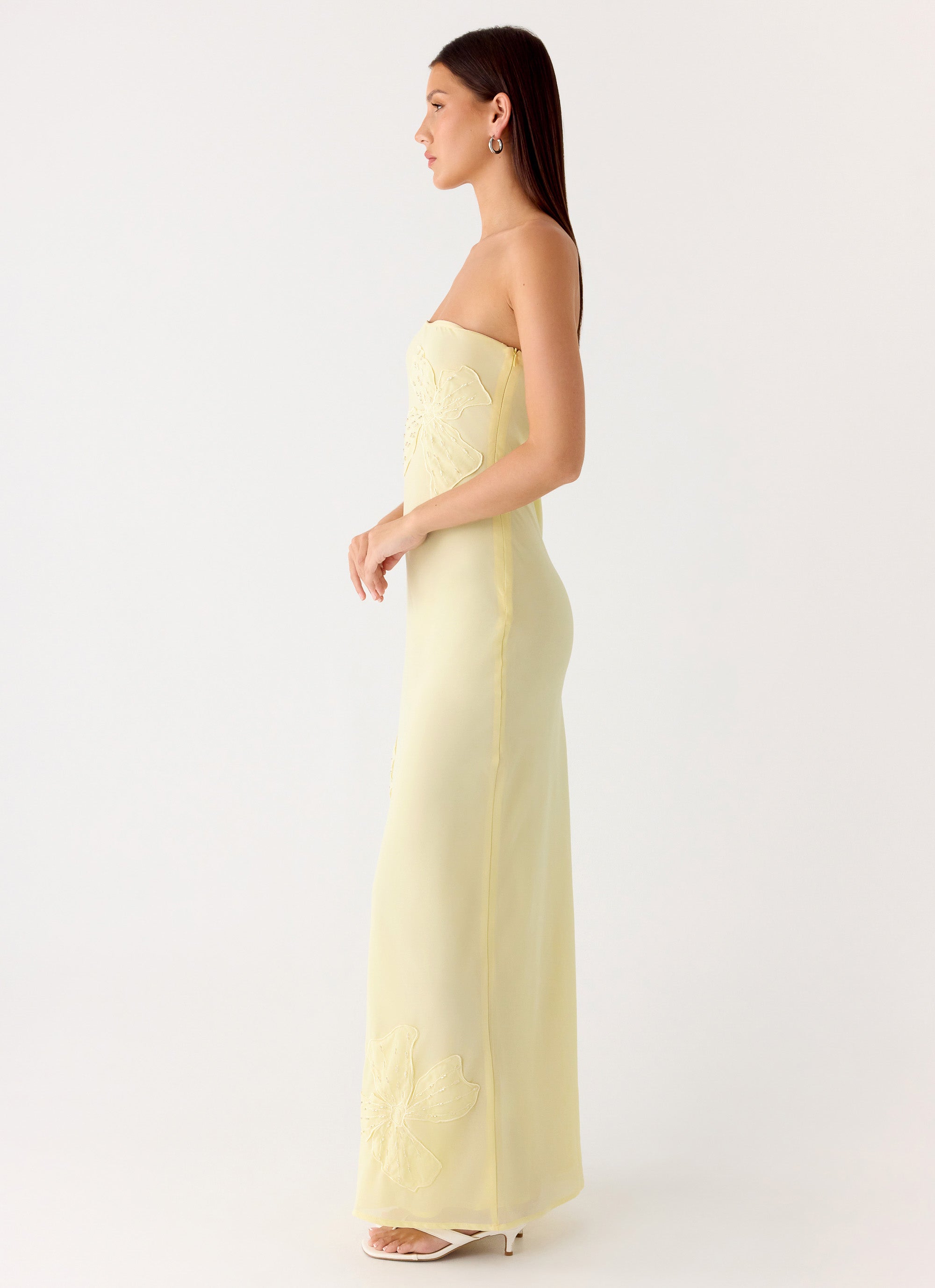 Sassafras Beaded Flower Strapless Maxi Dress
