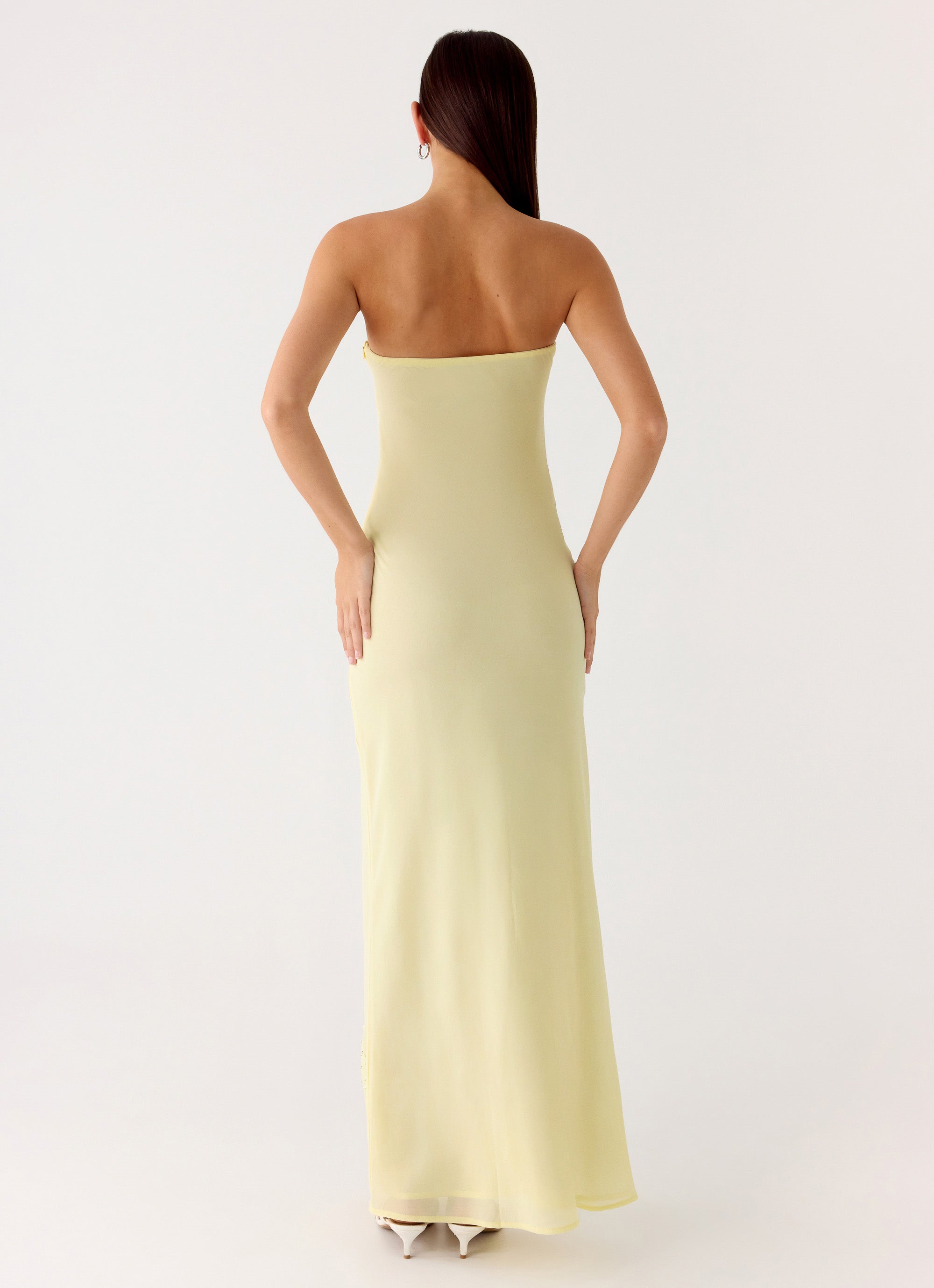Sassafras Beaded Flower Strapless Maxi Dress