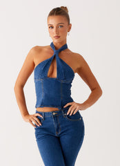 Saylor Halter Denim Top