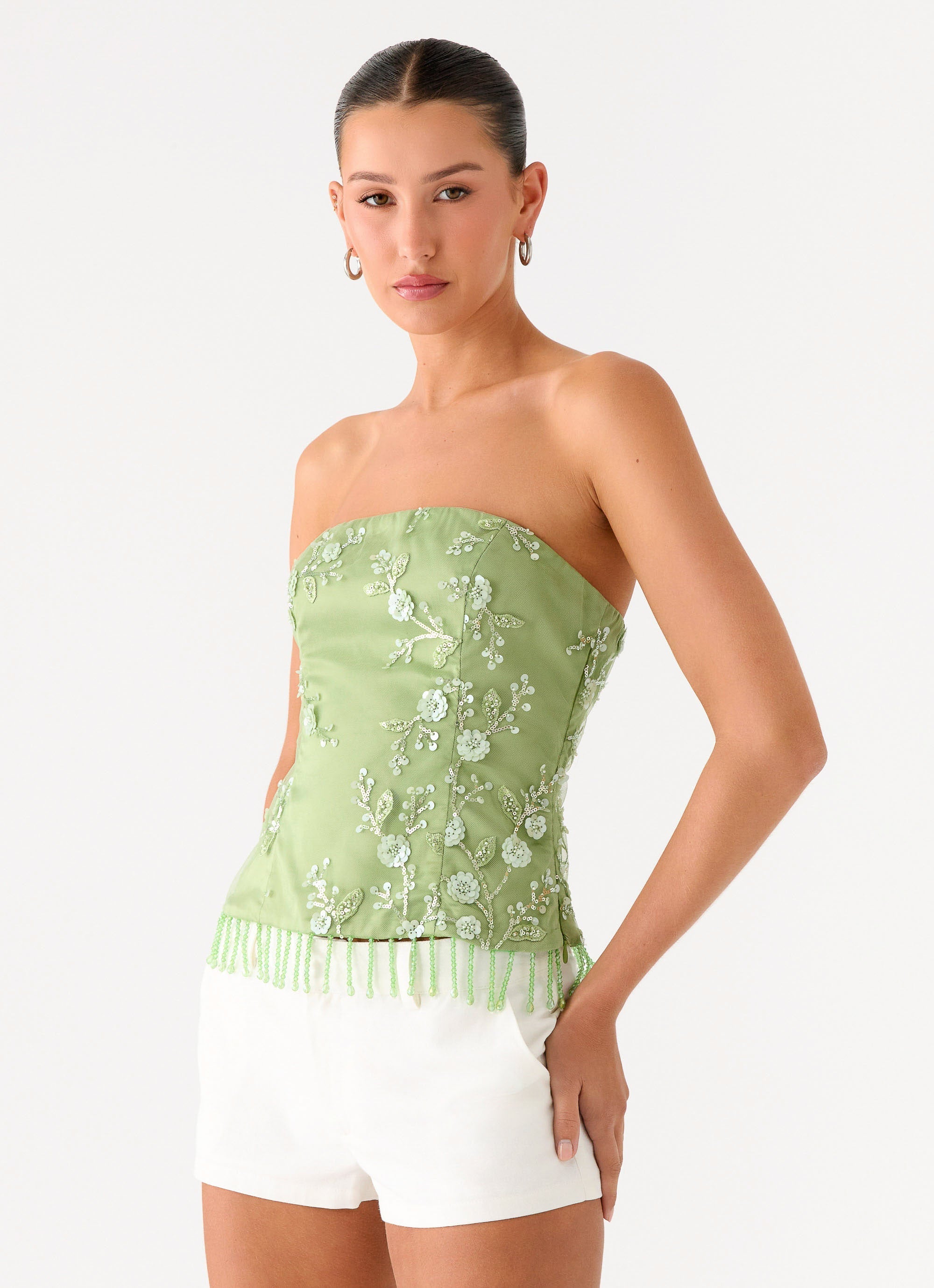 Sea Garden Beaded Strapless Top