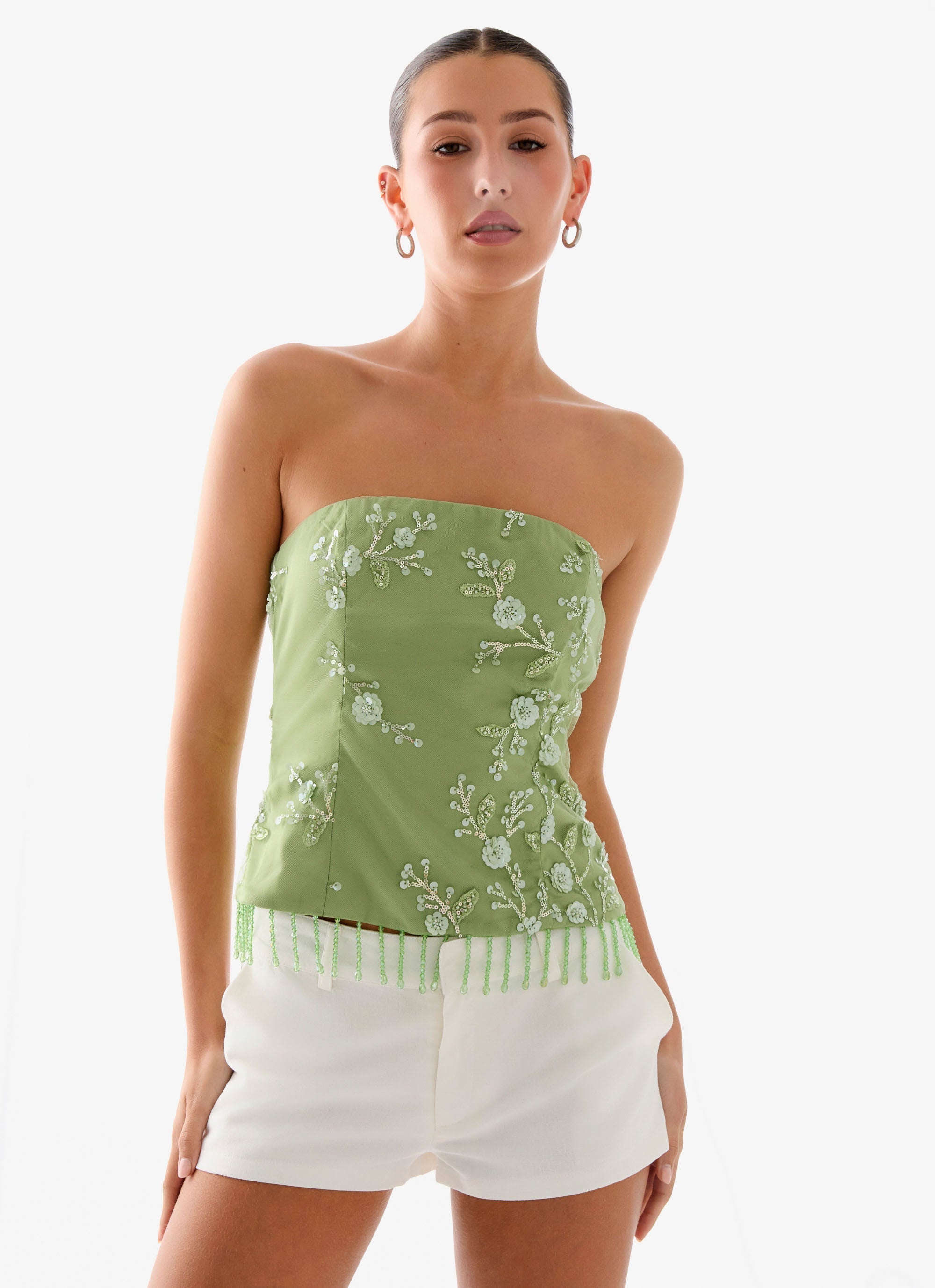 Sea Garden Beaded Strapless Top