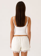 Tarina Lace Trim Mini Shorts