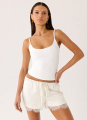 Tarina Lace Trim Mini Shorts