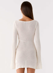 Zenzi Long Sleeve Crochet Mini Dress