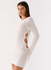 Zenzi Long Sleeve Crochet Mini Dress